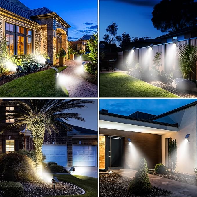 nipify 2 Pack Solar Spot Lights Outdoor Waterproof with 3 Modes, Solar Spotlight Light for Outside Yard Landscape Lighting Pathway Lights Wall, Cool White