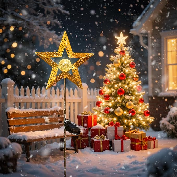 Star Solar Lights Garden Outdoor Decor Waterproof Metal Solar Stakes Lights for Patio Yard Walkway Lawn Patio Garden Gifts