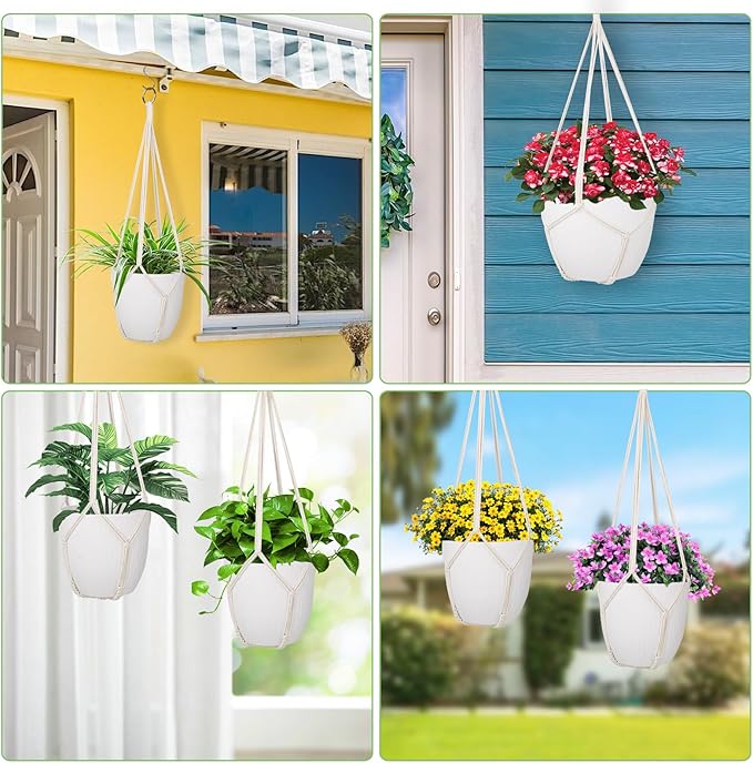 garini 3 Pack Different Size Macrame Plant Hanger,Hanging Plants Holder with 3 Hooks for Boho Home Decor(POTS NOT Included)