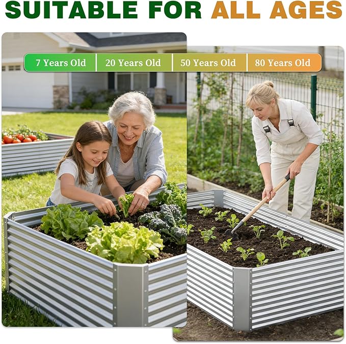 2 Pack 4x2x1.4 ft, (16" Tall) Galvanized Steel Raised Garden Bed, Large Metal Planter for Vegetables, Herbs & Flowers, Durable Outdoor Garden Box for Yard, Terrace, and Balcony