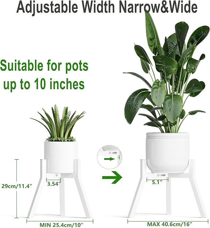 Adjustable Plant Stands Set of 2, Metal Small Plant Holder, Heavy Duty Stable Flower Holder Stand Rack for Various Pot Sizes Indoor Outdoor Corner Living Room Balcony Office White PS-007WH-2
