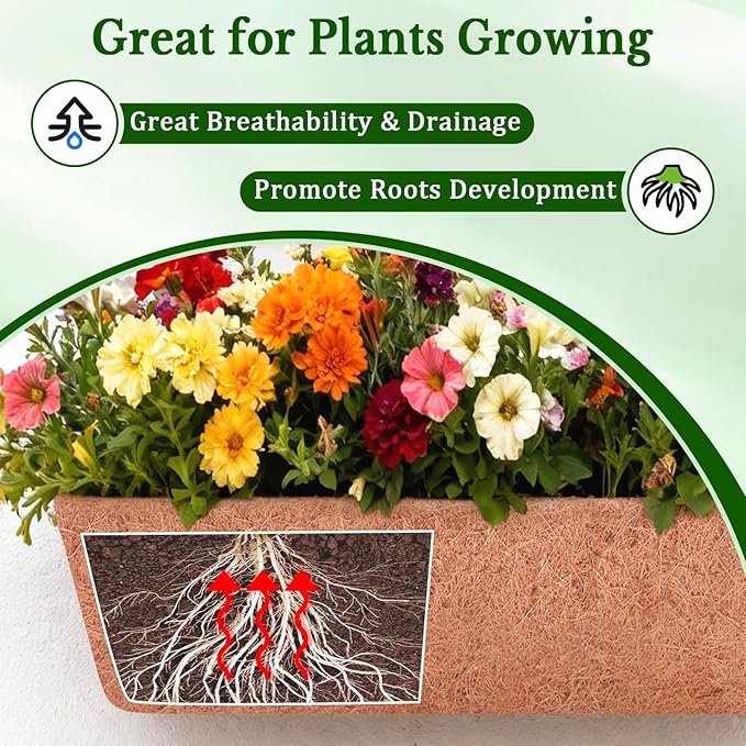 Halatool 2 Pack 30 Inch Window Box Liners Pre-Formed Trough Coconut Liner Natural Coco Fiber Liners for Planters Wall Hanging Basket Flower Pot Fence Railing