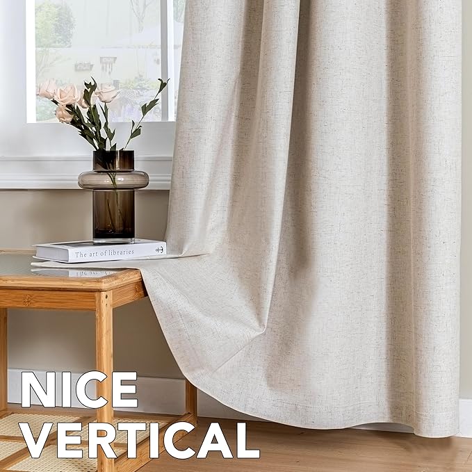 H.VERSAILTEX Linen Curtains 100% Blackout Curtains for Bedroom 54 inch Long Full Light Blocking Nature Linen Blended Window Curtains for Living Room Nickel Grommet (2 Panels, Heathered Natural)