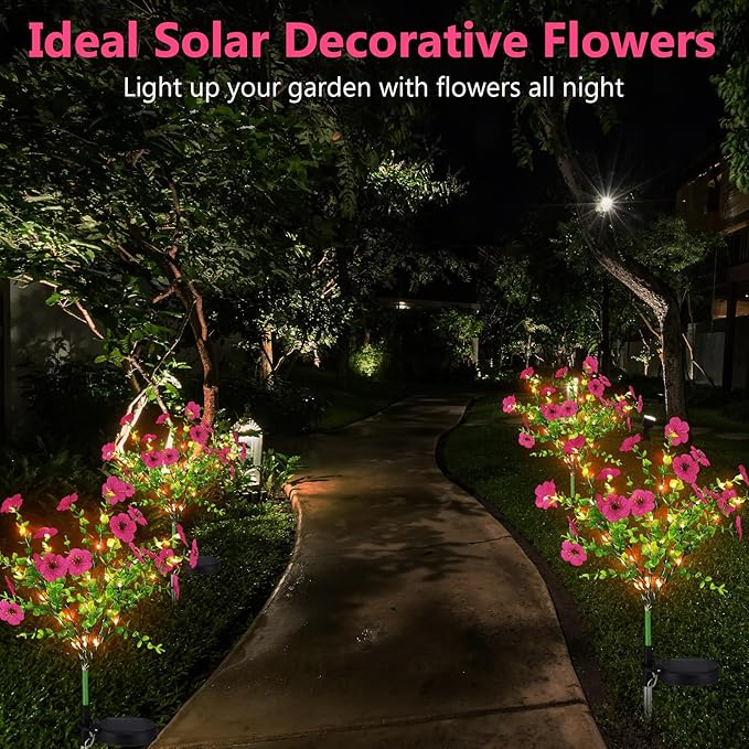 2 Pack Solar Stake Lights Outdoor Decor Waterproof Mums Artificial Flowers Solar Lights for Outdoor Garden Yard Pathway Decor (Rose Red,Violet)