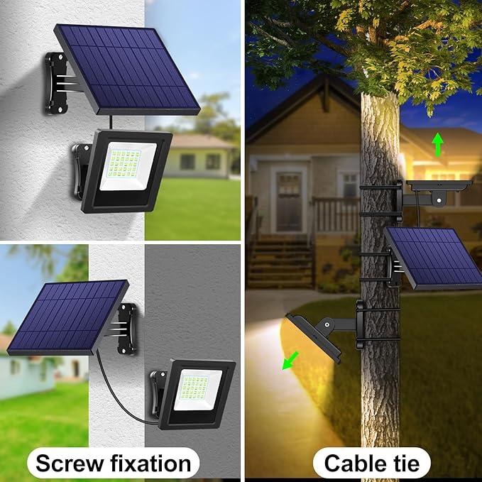 Solar Lights Outdoor Solar Flood Dusk to Dawn Lights 4400mAh 3000K Warm White Auto On/Off with 16.4Ft Cable IP65 Waterproof for Outside Front Door Barn Garden Garage Yard Patio Pool