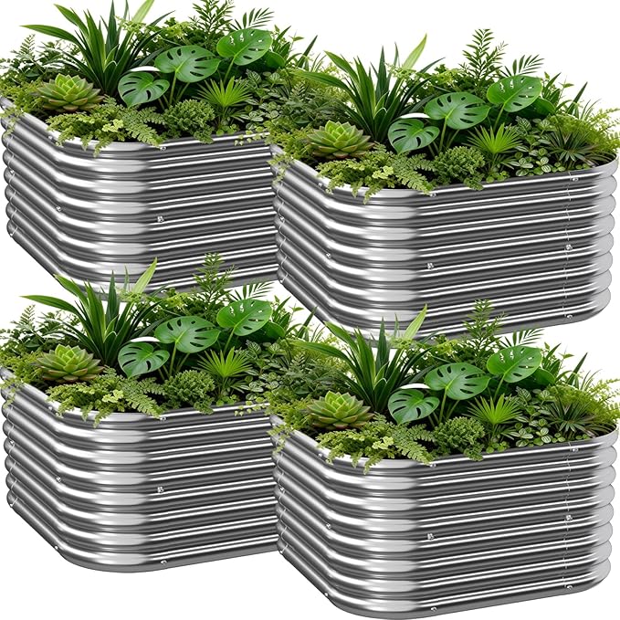 4 PCS Galvanized Raised Garden Bed Outdoor, Metal Garden Bed for Vegetables, Above Ground Garden Box for Flower, Steel Raised Beds for Gardening - 3FT
