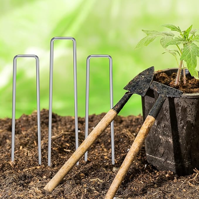 HongWay 420pcs 6 Inch Landscape Staples Galvanized Garden Stakes, 11 Gauge U-Shaped Sod Pins Yard Ground Staples for Landscaping Fabric Tent Lawn Truf Fence Irrigation Tube