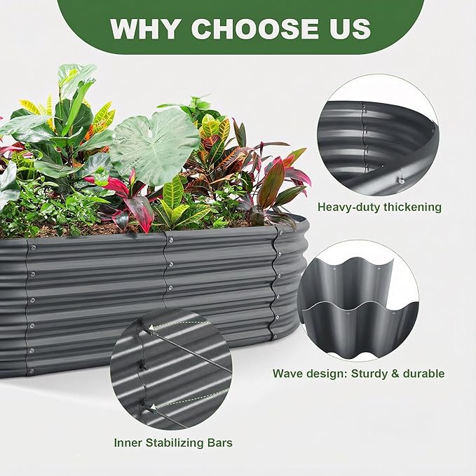 AHEONLAR 3 Pack 4×2×1.5ft Galvanized Raised Garden Beds Outdoor, Sturdy Planter Boxes for Vegetables, Fruits, Flowers and Plants, Easy Assembly, Grey