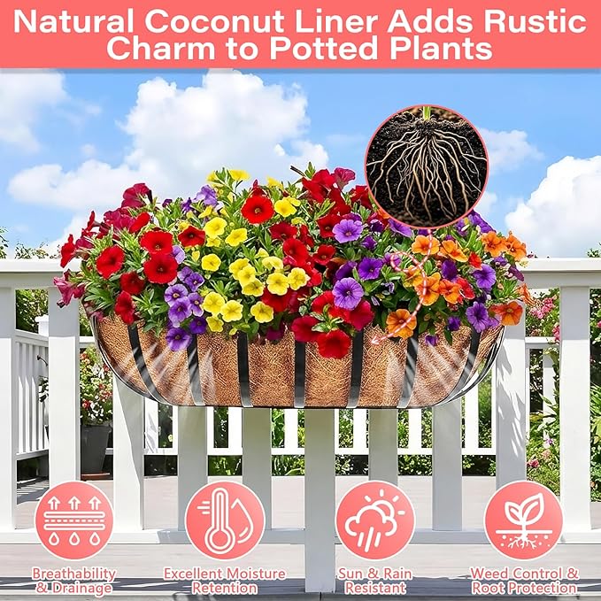 Legigo 2 Pack Trough Coco Liner for Planters- 24 Inch Window Box Liners Coconut Coir Basket Liners, Planter Box Coconut Liner for Window Flower Box Pots, Fence Trough Planter, Wall Planter Basket