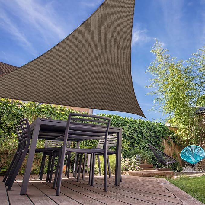E&K Sunrise 10' x 10' x 10' Sun Shade Sail Triangle Canopy Shade Cover UV Block for Patio Backyard Garden Outdoor (Brown)