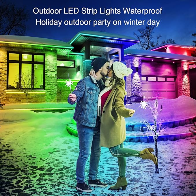 AILBTON 100ft Outdoor LED Strip Lights Waterproof,IP68 Outside Led Light Strips Waterproof with Bluetooth App Remote Control,Music Sync RGB Exterior Led Rope Lights,for Balcony,Deck,Roof,Garden,Pool.