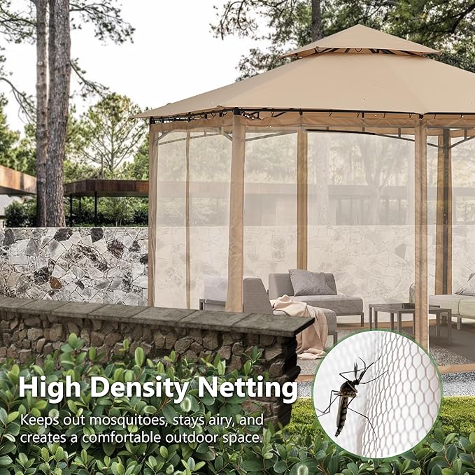 MASTERCANOPY Outdoor Garden Gazebo for Patios with Stable Steel Frame and Netting Walls (10x12,Beige)