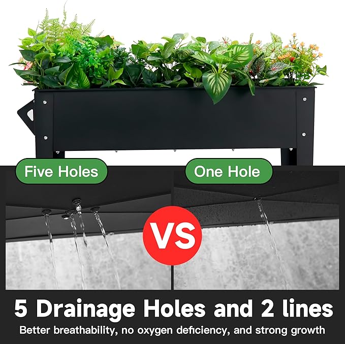 Raised Garden Bed with Legs and Wheels Removable for Outdoor, 31.6 * 14.6'' Metal Planter Raised Box for Growing Vegetables Herb Flower in Patio(Black)