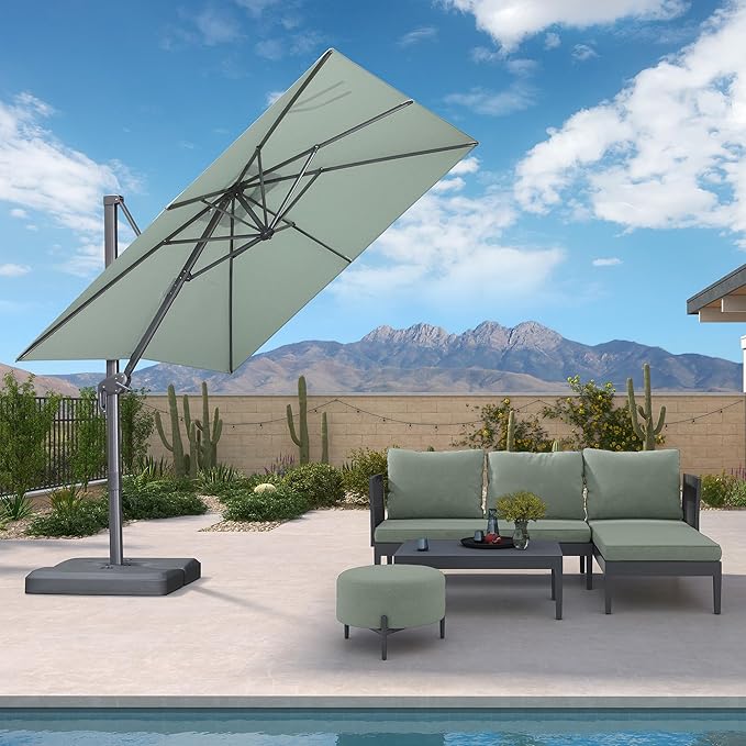 PURPLE LEAF Patio Umbrella 8' X 8' Rectangle Cantilever Umbrella Large Aluminum Outdoor Umbrellas with 360-degree Rotation & UPF40+ Premium Fabric for Deck Pool Garden Yard, Mint Green