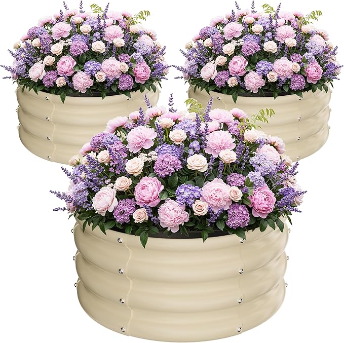 ZXZYHFTY Round Galvanized Raised Garden Bed kit,White Outdoor Garden Raised Planter Box, Round Large Metal Raised Garden Beds for Vegetable 2 * 2 * 1ft 3 Pcs