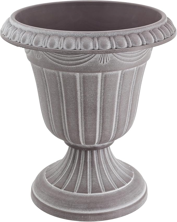 Arcadia Garden Products PL10WW Classic Traditional Plastic Urn Planter, 15" x 13", Whitewash