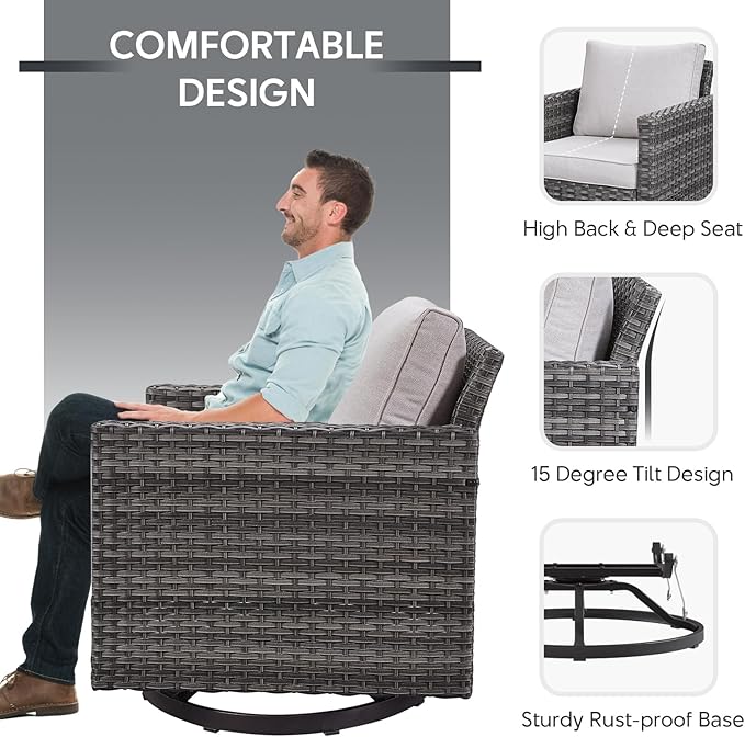 Belord Outdoor Sectional Furniture with Swivel Rocker Chair, 10 Pieces Wicker Patio Furniture Sets with Ottoman L Shaped Sofa Coffee Table Beige Cushion