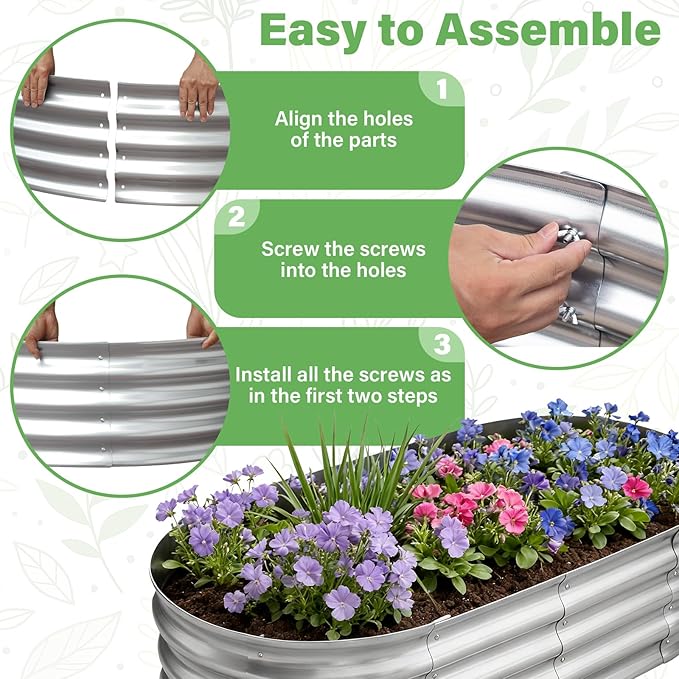 TATAANTY Galvanized Raised Garden Bed for Outdoor: 4X2X1ft Durable Metal Vegetable Plant Container Kit - Oval Planter Box for Gardening Flower Trough