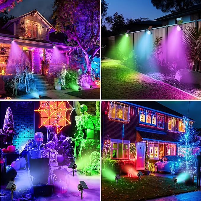 nipify 8 Pack Solar Spot Lights Outdoor Waterproof, Solar Spotlight Light for Outside Yard Landscape Lighting Pathway Lights Wall Auto On/Off, RGB
