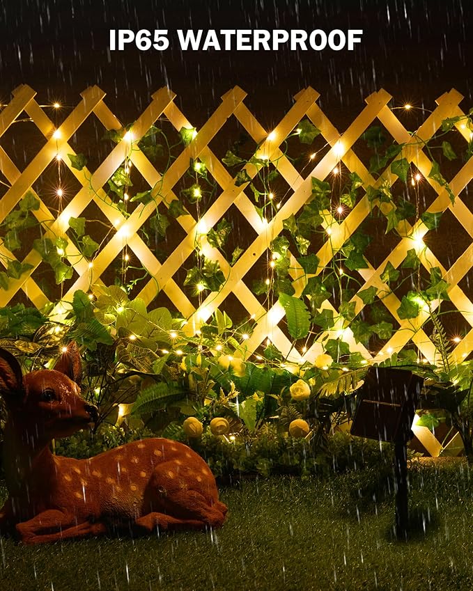 Brightown Solar Fairy Lights Outdoor, 2 Packs Total 66Ft Solar String Lights with Ivy, Plant Vine for Camping Outside Garden Yard Fence Wall
