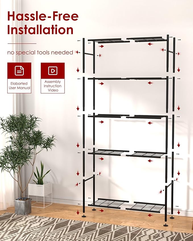 Storage Shelves - 5 Tier Shelf Organizer, Heavy Duty Garage Shelving Unit with Leveling Feet, Stable Metal Shelves Organizer for Pantry, Kitchen and Closet, 33.0" W x 12.6" D x 72.0" H, Black
