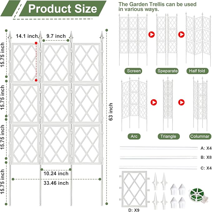 5.25FT Garden Trellis for Climbing Plants Outdoor,White Iron Pipe Support Fence,Metal Wall Lattice Climbing Frame for Potted Plants Indoor for Ivy Vines Vegetable Flower, Patio, Lawn, Yard, Backyard