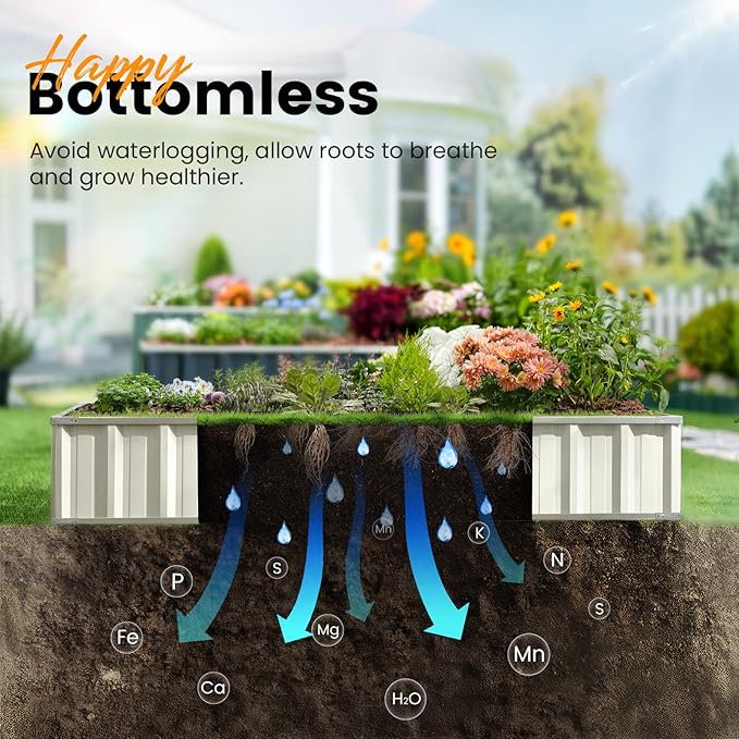 KING BIRD Raised Garden Bed 68" x 36" x 12" (2 Packs) Galvanized Steel Metal Outdoor Planter Kit Box for Vegetables, Flowers, Fruits, and Herbs, Ivory