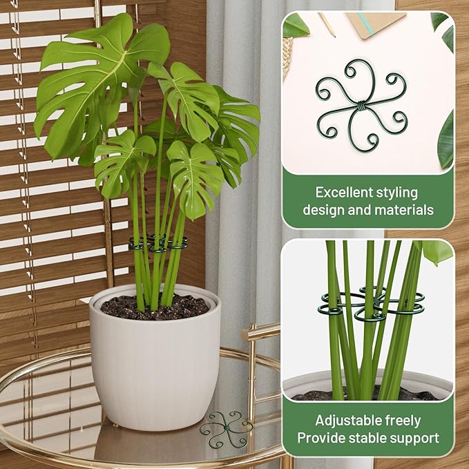 4PCS Green Iron Monstera Support, Uniquely Designed Plant Support Stakes for Indoor Plants, Stable Plant Stakes and Supports, Turtle Shell Bamboo Clamp Set for Thriving Growth
