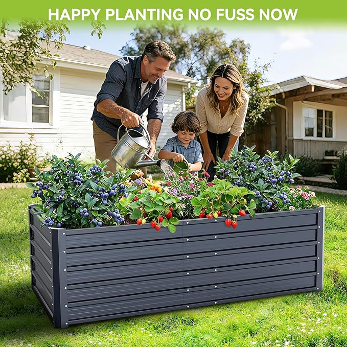 Ohuhu 6x3x1.9FT Metal Raised Garden Bed Outdoor, Reinforced Galvanized Steel Rustproof Planter Box, 100% Non-Toxic, 256 Gal Large Capacity Heavy Duty Raised Beds for Growing Vegetables Flowers Herbs