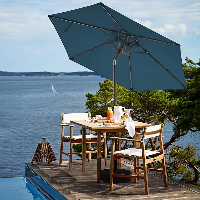 JEAREY 7.5FT Patio Umbrella Outdoor Market Umbrella with 6 Sturdy Ribs, Push Button Tilt/Crank Table Umbrella for Garden, Deck, Backyard and Pool, Lake Blue
