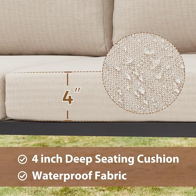 EROMMY 6 Pieces Patio Furniture Sets, Metal Outdoor Sectional Furniture L Shape Patio Conversation Sets with Fauxwood Coffee Table & 6.5" Olefin Cushions for Backyard, Garden, Poolside