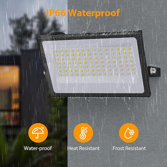 Onforu 120W Flood Lights Outdoor, 12000lm Bright LED Work Light with Plug, 6500K Daylight White LED Flood Lighting, IP66 Waterproof Security Yard Lights for Yard Garage Stadium 4 Pack