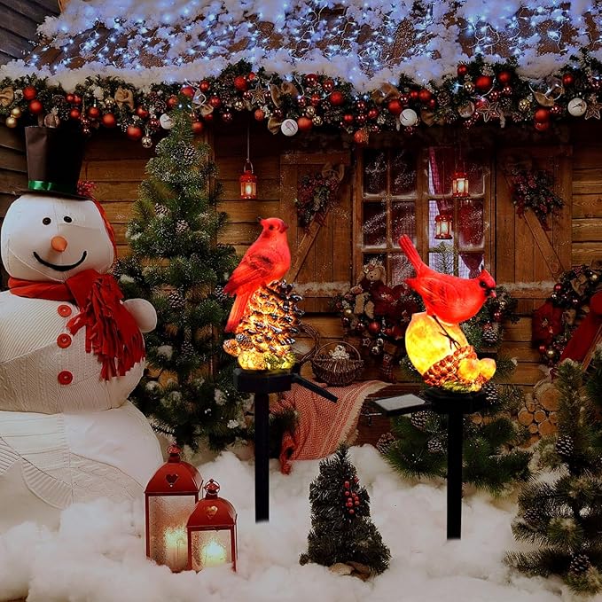 Cardinal Decor Solar Garden Decor Waterproof Red Bird Figurine Solar Stake Lights for Outside Yard, Patio, Lawn, Porch, Cemetery, Grave