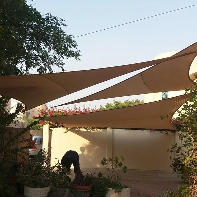 E&K Sunrise 8' x 8' x 8' Sun Shade Sail Triangle Canopy Shade Cover UV Block for Patio Backyard Garden Outdoor (Brown)