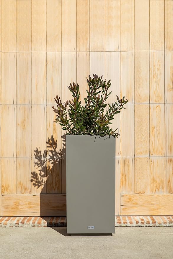 Veradek Block Series Pedestal Planter - Tall Planter for Indoor or Outdoor Front Porch | All-Weather Use with Removable Insert Bucket | Modern Décor for Flowers, Tall Trees, Faux Plants