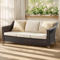Joyside Patio Sofa - 3 Seater Rattan Sofa, All Weather High Back Sofa, Upgraded Large Size with 4inch Seat Cushions for Backyard, Garden, Poolside (Brown/Beige)