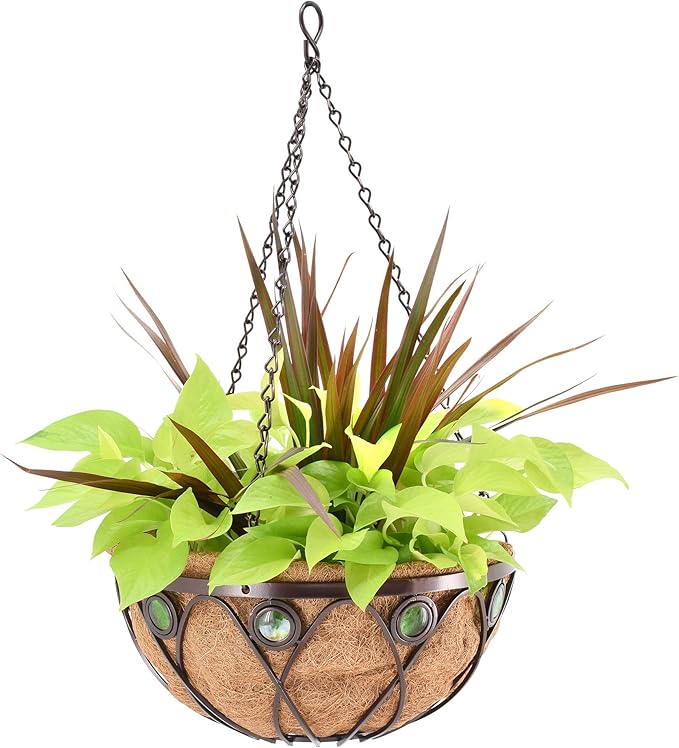 Arcadia Emerald Series Round Hanging Basket Planters, 14-Inch