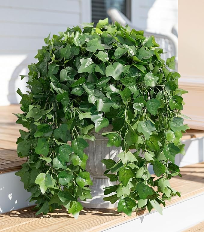 Faux Outdoor Plants Fake Hanging Plants for Outdoors Outside Decorations, 2 Pcs Green Fake Ivy Vines Realistic UV Resistant Artificial Greenery for Planters Porch Garden Yard Front Door Patio Indoor