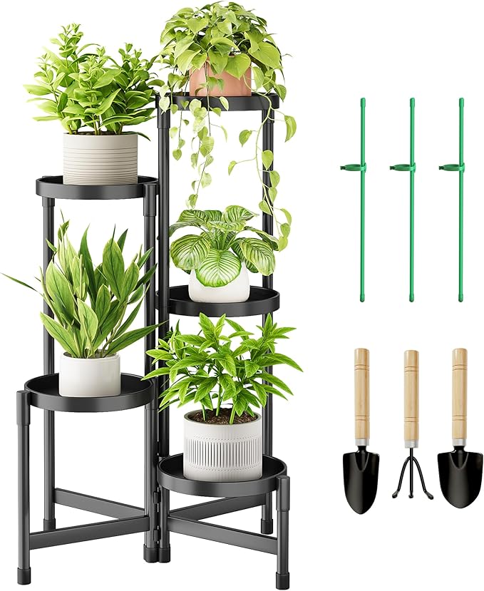 5 Tier Plant Stand Indoor, Tiered Plant Stand Outdoor for Multiple Plants, Corner Plant Shelf for Patio Balcony Porch Garden Living Room House, Black