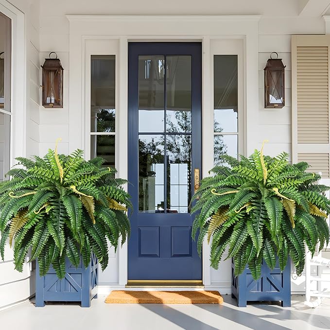 MARTINE MALL 48 inch Fake Ferns Artificial Ferns for Outdoors Look Real, 88 Branches Large Faux Boston Fern for Outdoor Planter Realistic UV Resistant Hanging Artificial Fake Plants for Porch Patio