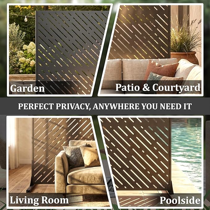 Metal Privacy Screen Outdoor 72x44in (6FT) – Rustproof Steel Decorative Fence Panel, Weatherproof Garden Divider for Patio, Backyard & Balcony, Metal Panels for AC Unit or Trash Bin Enclosure