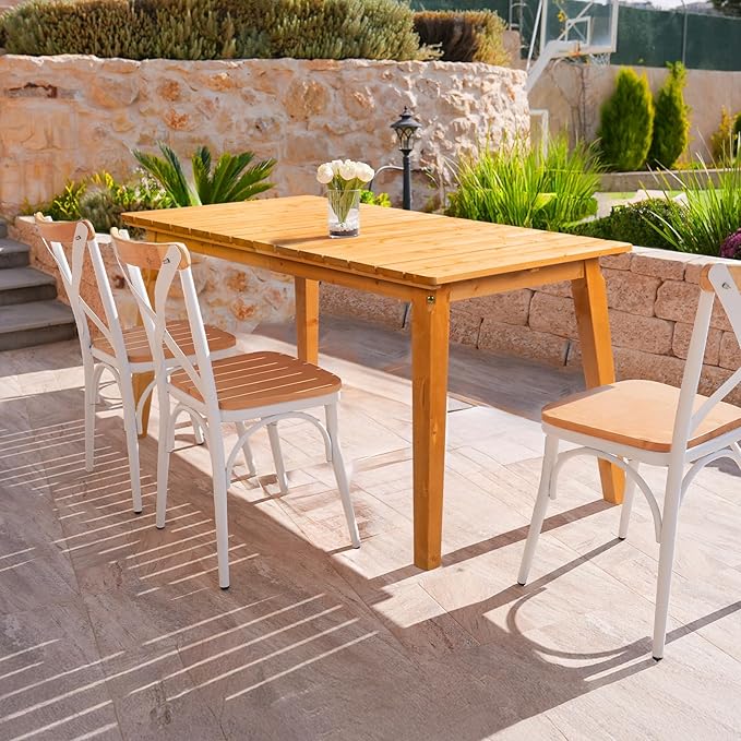VINGLI Rectangular Outdoor Dining Table, Solid Cedar Wood Patio Table for 4-6 People, Waterproof Garden Table for Yard, Deck, Poolside (Teak)