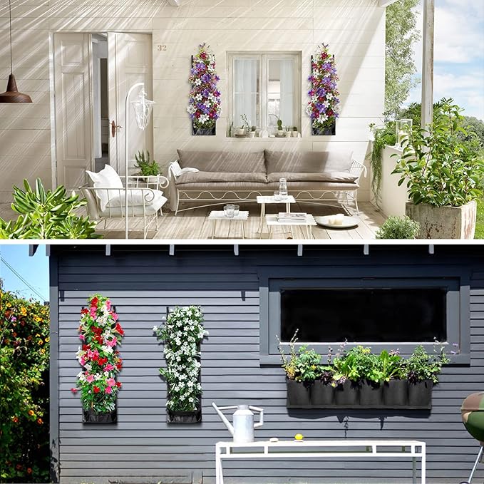 ANGTUO 6 Pockets Hanging Planters for Outdoor Plants, One Pack Wall Planter Vertical Garden, Hanging Plant Holder for Railing, Balcony, Fence