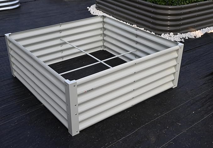 A ANLEOLIFE Set of 6, 18 Inch Tall Antique White Raised Garden Beds Kit, Rectangular & Square Planters for Organized Backyard Gardens