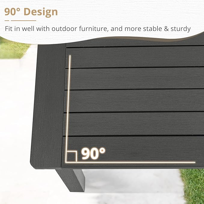 LUE BONA Outdoor Coffee Table, HDPS Patio Coffee Tables for Outside Rectangle, Adjustable Levelling Feet/Weather Resistant, Patio Table for Deck, Pool, Balcony, Indoor or Outdoor Use, Dark Gray