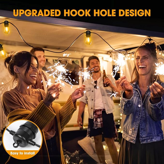 50FT LED Outdoor String Lights with 16 Shatterproof Waterproof S14 Replaceable Bulbs(1 Spare), 2700K Commercial Grade Patio Lights, Outside Hanging Light for Yard Garden Porch Deck Decor
