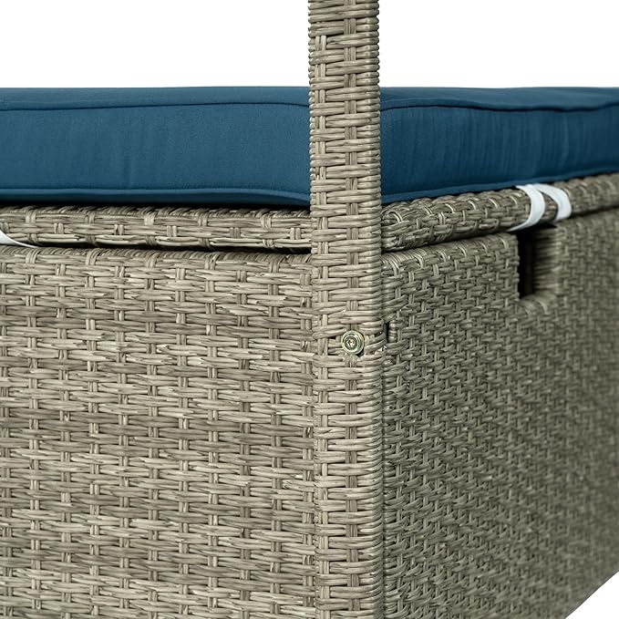 Patio Chaise Lounge,PE Rattan Outdoor Patio Wicker Adjustable Outdoor Sun Bed with Four-sided Canopy and Comfortable Blue Cushion – Versatile Use for Patio, Garden, and Poolside