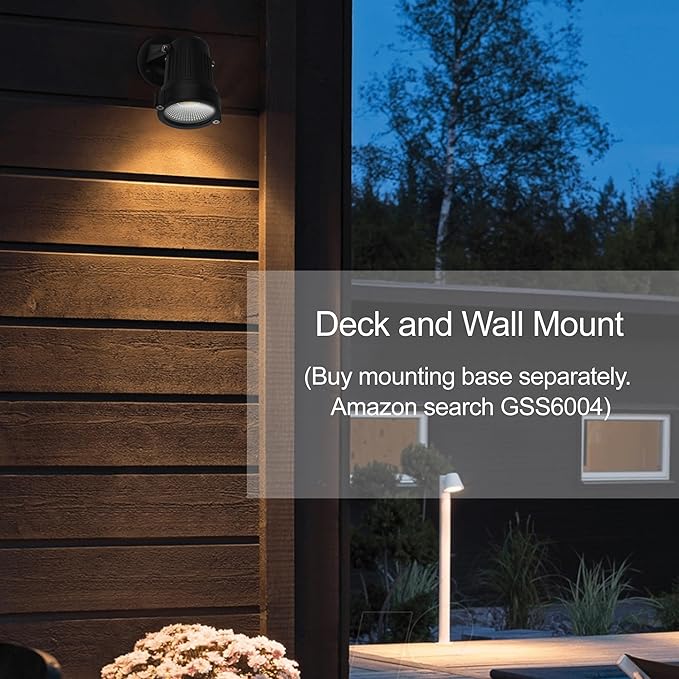 GSS6005 Plug in Spotlight Outdoor, 5W LED Landscape Spotlight 120V, 3000K Warm White, Metal Construction with Ground Stake, 3ft Cord and Plug, Black