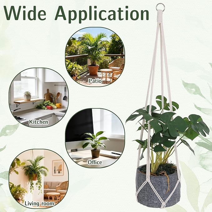 2 Pcs Hanging Planter Macrame Plant Hanger with Metal Ring Plant Holder Hanging for Indoor Plants Boho Home Decor Decorative Braided Cotton Rope Flower Pot Holder