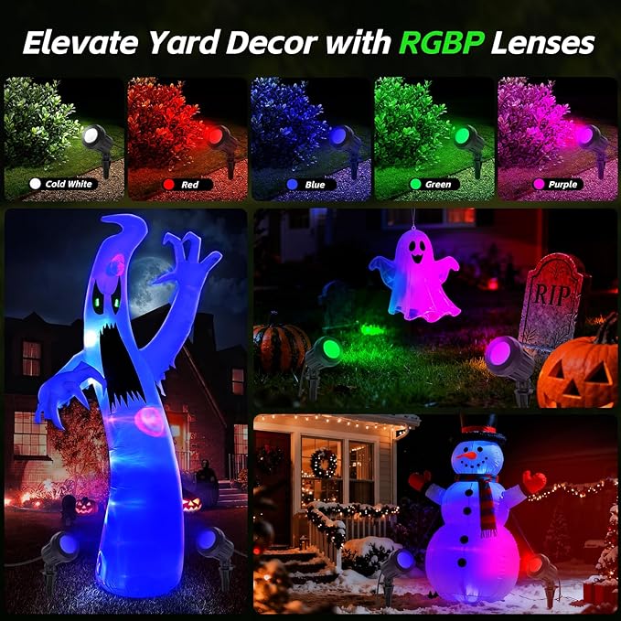 Spotlight Outdoor – 120V Plug-In, 6500K Cool White LED Landscape Lighting with RGB Purple 4 Color Lenses for Yard, Garden, Lawn & Tree Decor on Holidays&Everyday, IP67 Waterproof (1 Pack,Black)